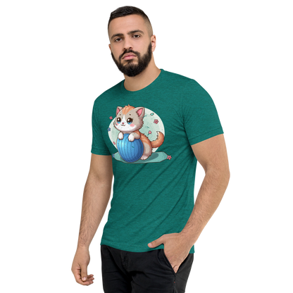 Brown Kitten on Blue Ball - Unisex Triblend Tee
