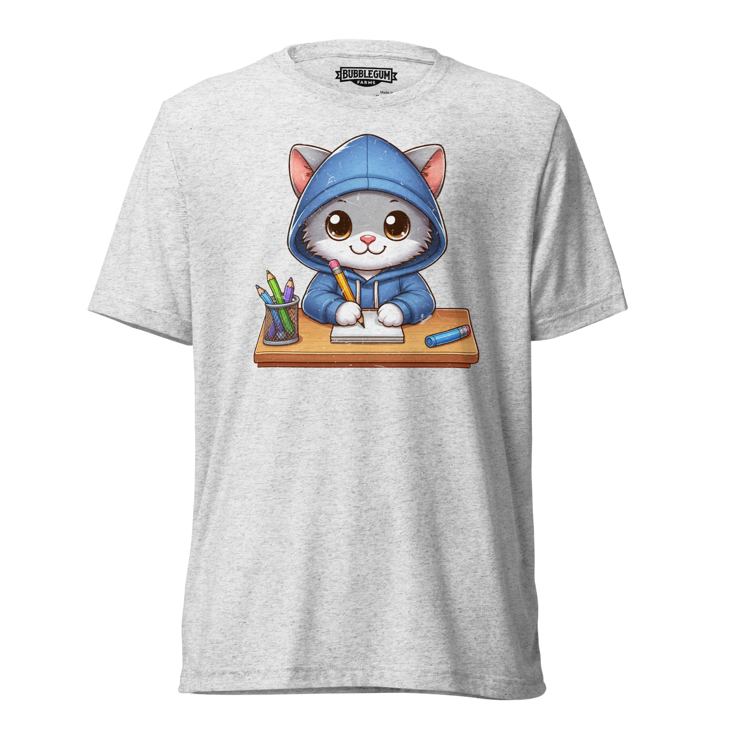 Grey Kitten Doing School - Unisex Triblend Tee