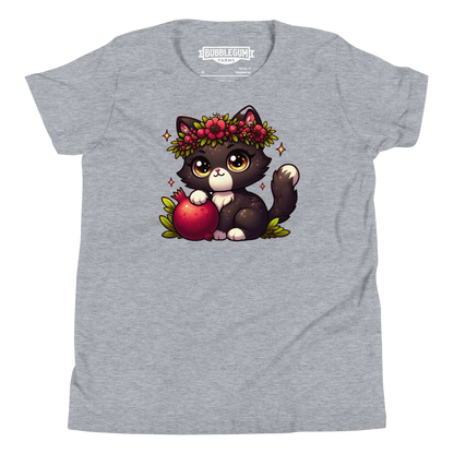 Black Kitten with Red Flowers - Youth Staple Tee