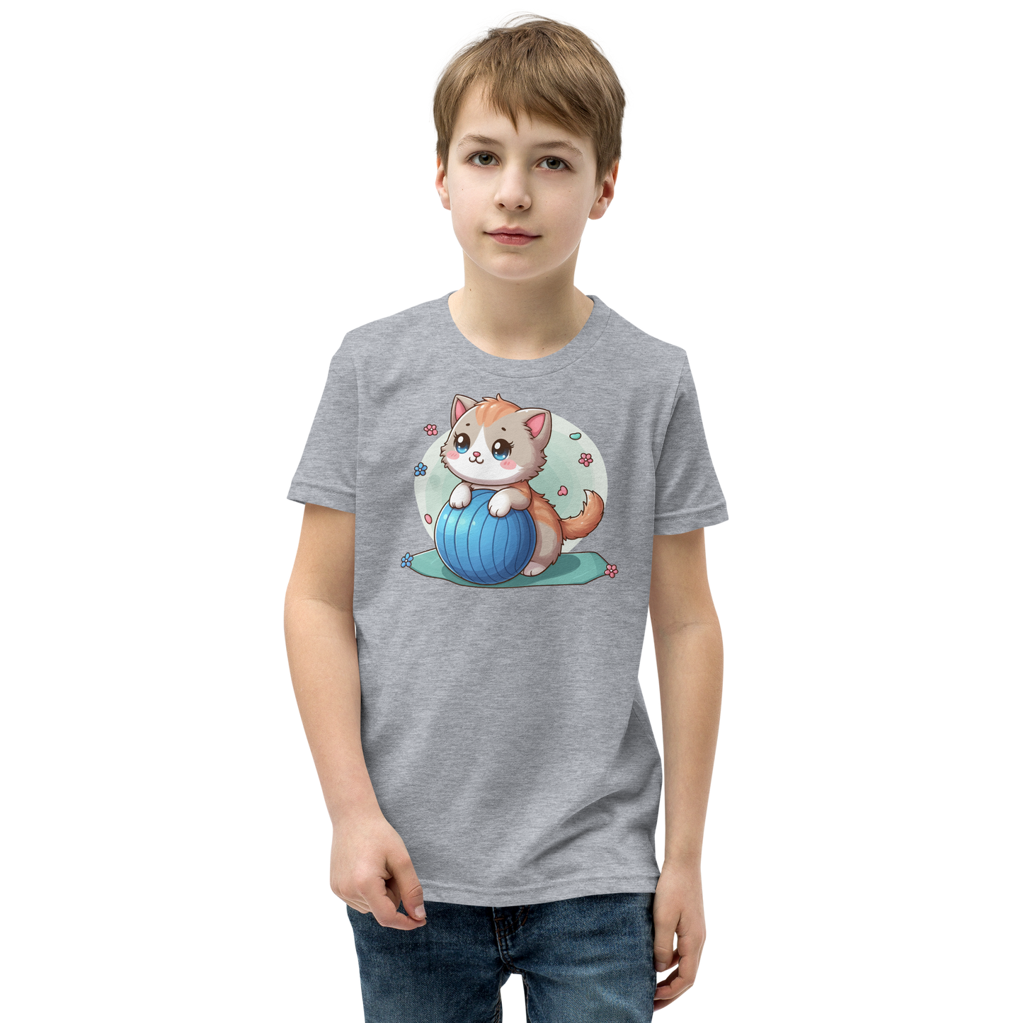 Brown Kitten on Blue Ball - Youth Staple Tee