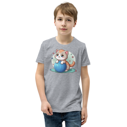 Brown Kitten on Blue Ball - Youth Staple Tee
