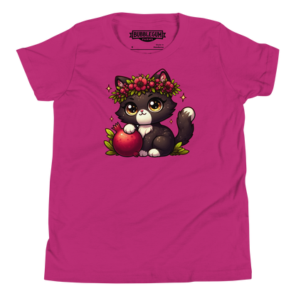 Black Kitten with Red Flowers - Youth Staple Tee