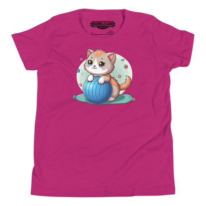 Brown Kitten on Blue Ball - Youth Staple Tee