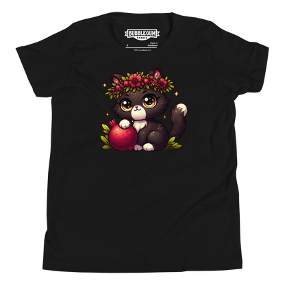 Black Kitten with Red Flowers - Youth Staple Tee