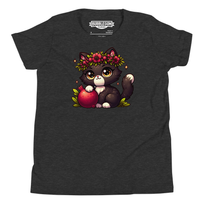 Black Kitten with Red Flowers - Youth Staple Tee