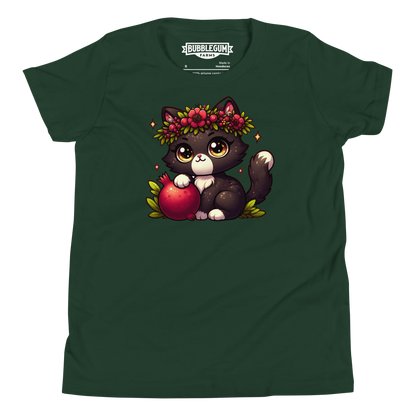 Black Kitten with Red Flowers - Youth Staple Tee