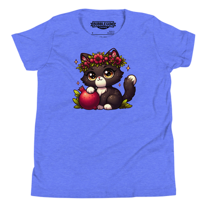 Black Kitten with Red Flowers - Youth Staple Tee