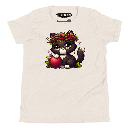 Black Kitten with Red Flowers - Youth Staple Tee