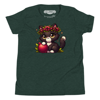 Black Kitten with Red Flowers - Youth Staple Tee