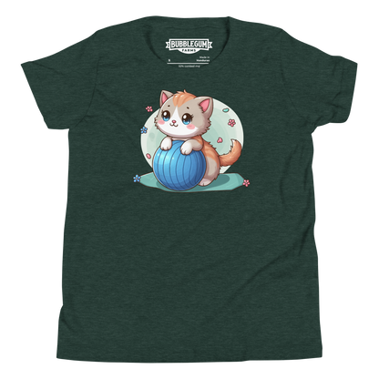 Brown Kitten on Blue Ball - Youth Staple Tee