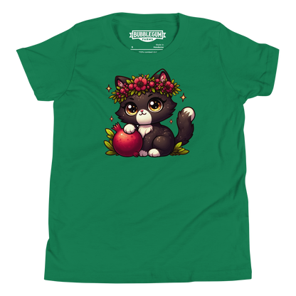 Black Kitten with Red Flowers - Youth Staple Tee