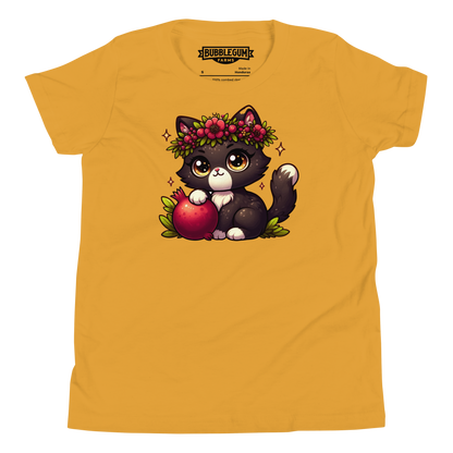 Black Kitten with Red Flowers - Youth Staple Tee