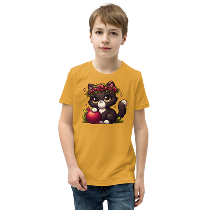 Black Kitten with Red Flowers - Youth Staple Tee