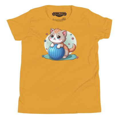 Brown Kitten on Blue Ball - Youth Staple Tee