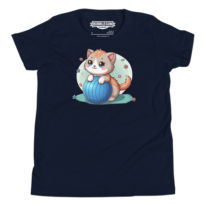 Brown Kitten on Blue Ball - Youth Staple Tee