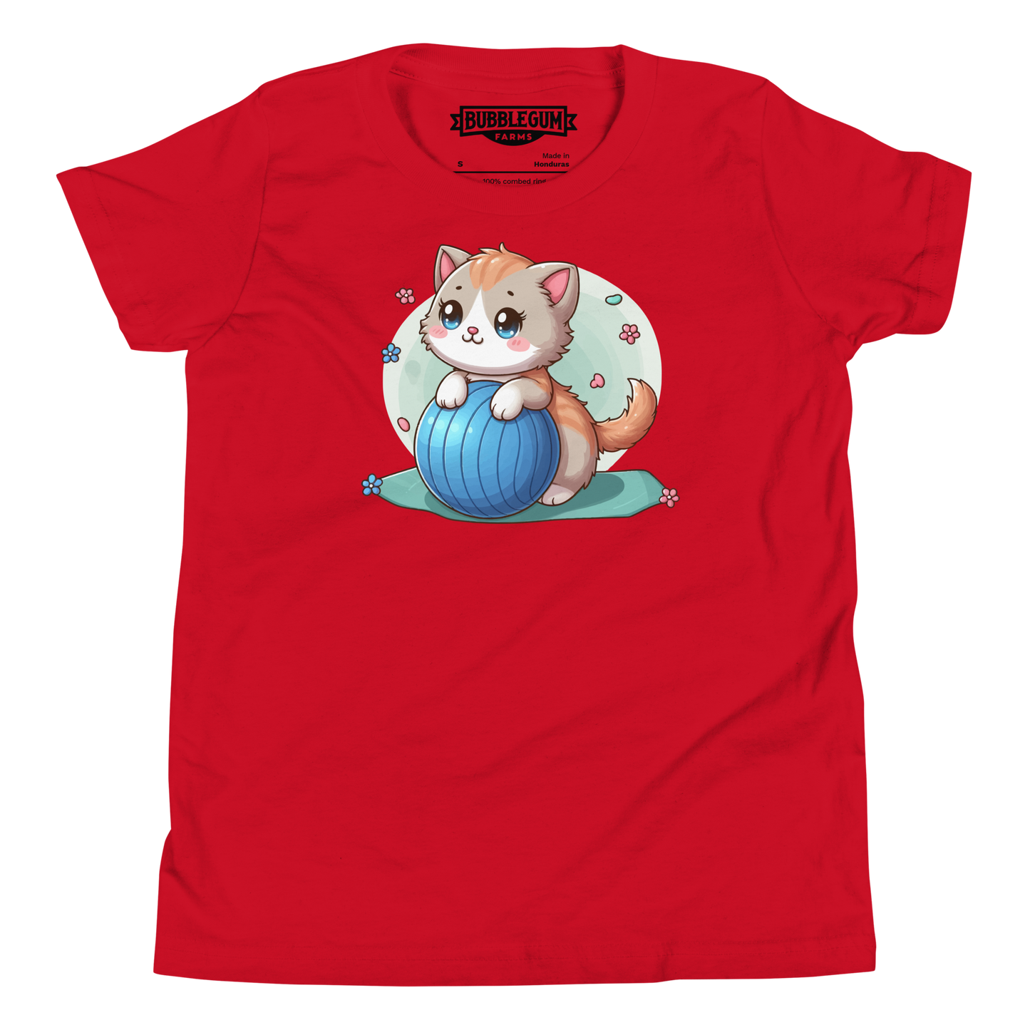 Brown Kitten on Blue Ball - Youth Staple Tee