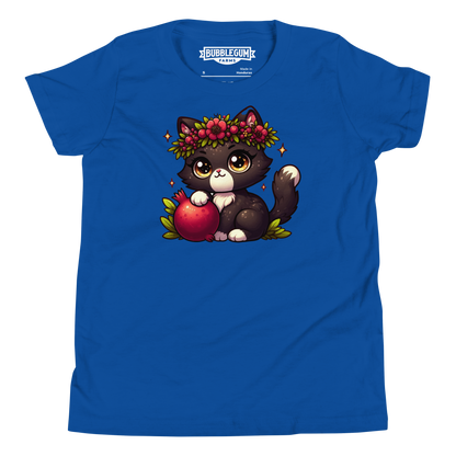 Black Kitten with Red Flowers - Youth Staple Tee