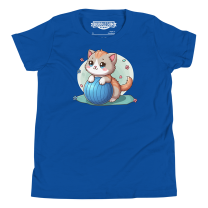 Brown Kitten on Blue Ball - Youth Staple Tee