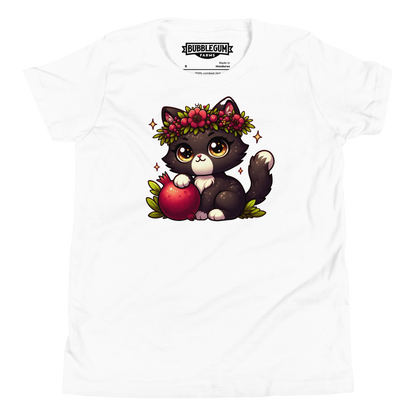 Black Kitten with Red Flowers - Youth Staple Tee